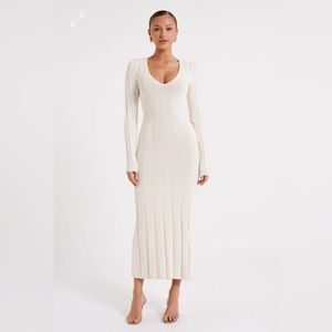 Meshki Ciara Ribbed Maxi Dress - Ivory Small